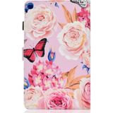 Voor Galaxy Tab S6 Lite Naaideraden horizontaal beschilderde platte leren behuizing met Pen Cover & Anti Skid Strip & Card Slot & Holder(Flower Butterfly)
