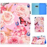 Voor Galaxy Tab S6 Lite Naaideraden horizontaal beschilderde platte leren behuizing met Pen Cover & Anti Skid Strip & Card Slot & Holder(Flower Butterfly)