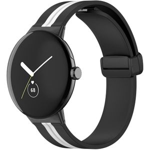 Voor Google Pixel Watch tweekleurige siliconen horlogeband met vouwgesp (zwart wit)