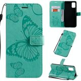 Voor Galaxy A71 Geperst printen Vlinderpatroon Horizontaal Flip PU Lederen hoesje met Holder & Card Slots & Wallet & Lanyard(Groen)