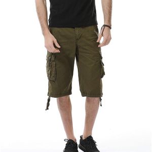 Zomer Multi-pocket Solid Color Loose Casual Cargo Shorts voor mannen (kleur: leger groene grootte: 30)