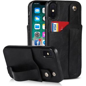 Crazy Horse Texture Shockproof TPU + PU Leather Case with Card Slot & Wrist Strap Holder For iPhone X / XS(Black)