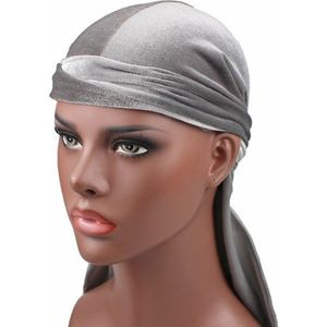 Fluweel tulband cap lange staart piraat Hat chemotherapie Cap (grijs)