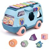 Kinderen multifunctionele bus speelgoed met lichte muziek vroeg onderwijs puzzel speelgoed (Blauw)