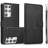 For Samsung Galaxy S21 Ultra 5G Calf Texture 2 in 1 Detachable Magnetic Back Cover Horizontal Flip Leather Case with Holder & Card Slots & Wallet & Photo Frame(Black)