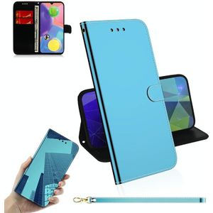 Voor Galaxy A70s Mirror-like Magnetic Attraction Horizontal Flip Leather Case met Lanyard  Support Holder & Card Slot & Wallet(Blue)