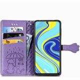 Voor Xiaomi Redmi Note 9S/Note 9 Pro/Note 9 Pro Cute Cat and Dog Embossed Horizontal Flip Leather Case with Bracket / Card Slot / Wallet / Lanyard(Purple)