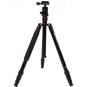 Triopo MT-2504C Verstelbaar Portable Statief Aluminium Tripod Standaard met NB-1S Balhoofd voor Canon Nikon Sony DSLR Camera (zwart)