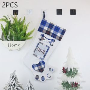 2 stuks CX20203 creatieve hond paw kerst sok Gift Bag kerstboom hanger decoratie (blauw)