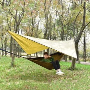 Outdoor Camping Sunshade + Anti-Mosquito Hangmat Set Parachute Stof Net Yarn Anti-Mosquito Hammock (Camel)