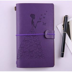 BSD020 vrij Butterfly Lady Vintage Travelers Notebook dagboek Kladblok PU lederen literatuur Journal planners school briefpapier (paars)