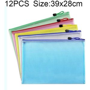 12 stuks rits netwave briefpapier tas  willekeurige kleur levering (B4  grootte: 39x28cm)