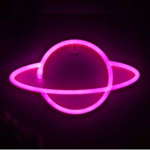 LED Planet Neon Light Slaapkamer Universe Shape Decoration Night Light (Roze Licht)