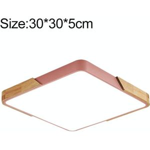 Wood Macaron LED Square Ceiling Lamp  Stepless Dimming  Size:30cm(Pink)