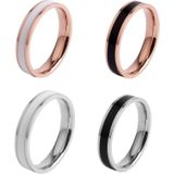 4 PCS Simple Black White Epoxy Couple Ring Women Titanium Steel Ring Jewelry  Size: US Size 8(Black Glue Silver)