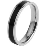 4 PCS Simple Black White Epoxy Couple Ring Women Titanium Steel Ring Jewelry  Size: US Size 8(Black Glue Silver)