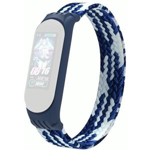 Voor Xiaomi Mi Band 5 / 4 / 3 / Huami Single Lap Gevlochten Garen + TPU Polsband Horlogebandjes  Maat: S (Blauw + Wit)