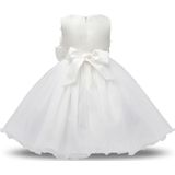 Witte meisjes mouwloos Rose Flower patroon Bow-knoop Lace Dress Toon jurk  Kid grootte: 100cm