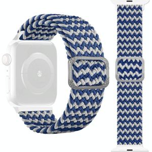 Gesp gevlochten elastische band horlogeband voor Apple Watch Series 6 & SE & & 5 & 4 40mm / 3 & 2 & 1 38mm (golfpatroon blauw en wit)