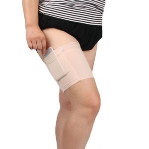 Vrouwen effen kleur siliconen Antiskid antislip dij sok Antichafing elastische bands met kaart mobiele telefoon tas  grootte: 60-68cm (vleeskleur)