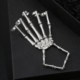 Punk Skull Hand Bone Vijf Vinger Ring Verstelbare Gentegreerde Ketting (SKU5875 Zilver)