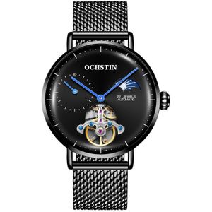 OCHSTIN 6121 Vliegwiel mechanische Horloge Fashion Hollow Full Automatic Mechanische Horloge Business Men Watch stainless Steel Watch Waterproof Watch (Zwart)