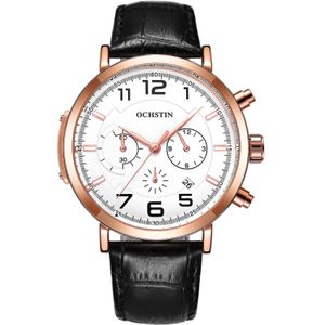 Ochstin 6105 Multi Function Watch Business Leisure Men Watch Waterproof Timing Quartz Watch Belt Watch (Rose Gold White)