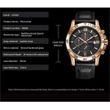 OCHSTIN 6068A multifunctioneel quartz waterdicht lichtgevend herenhorloge (rosgoud + wit + zwart)