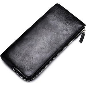 Mannen Lange Portemonnee Zachte Lederen Rits Mini Telefoon Tas Clutch Bag (Zwart)