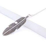 Eenvoudige klassieke hanger ketting veren ketting lange trui keten sieraden choker ketting voor vrouwen (zilver)