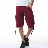 Zomer Multi-pocket Solid Color Loose Casual Cargo Shorts voor mannen (kleur: wijn rode grootte: 40)