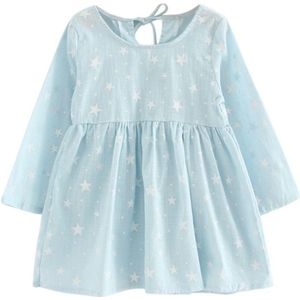 Meisje jurkje kinderen jurk meisjes lange mouw geruite jurk zachte katoen zomer prinses jurken baby meisjes kleding  grootte: 100cm (blauwe sterren)