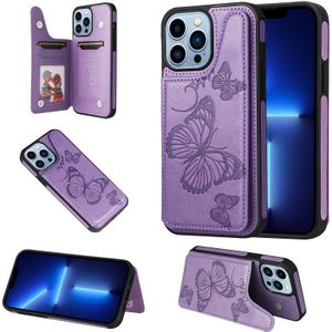 Butterfly Embossing Pattern Shockproof Phone Case voor iPhone 13 Pro Max (Paars)