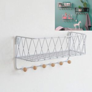 Wall Hook Rack Home Wall Decoratie Creatieve multifunctionele partitie smeedijzeren rek  grootte: Groot (Wit)