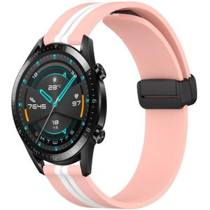 Voor Huawei GT2 46 mm 22 mm opvouwbare magnetische sluiting siliconen horlogeband (roze + wit)