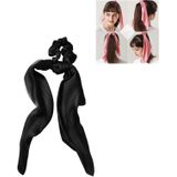 3 PCS Super Long Large Intestine Circle Silk Scarf Ribbon Satin Solid Color Big Tail Hair Circle (Zwart)