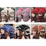 3 in 1 vrouwelijke winter tweekleurige warme wollen cap masker en sjaal  grootte: gratis grootte