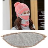 3 in 1 vrouwelijke winter tweekleurige warme wollen cap masker en sjaal  grootte: gratis grootte