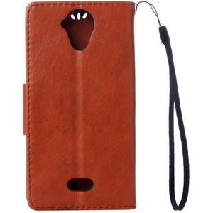 Wiko U voelt Lite ingedrukt bloemen horizontaal flip lederen draagtas met magnetische sluiting & houder & kaartsleuven & Wallet(Brown)