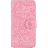 Kalf patroon dubbele vouwen ontwerp relif lederen draagtas met portemonnee & houder & kaartsleuven voor iPhone 11 (6 1 inch) (roze)