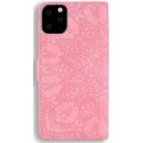 Kalf patroon dubbele vouwen ontwerp relif lederen draagtas met portemonnee & houder & kaartsleuven voor iPhone 11 (6 1 inch) (roze)