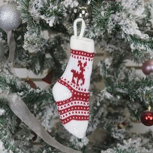 3 PCS kerstversiering kerstsokken gebreide wollen sokken cadeautassen (witte elanden)