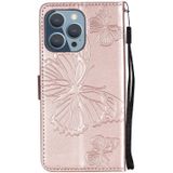 3D Butterfly Embossed Pattern Horizontal Flip Leather Case with Holder & Card Slot & Wallet & Lanyard For iPhone 13 Pro(Rose Gold)