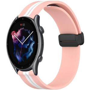 Voor Amazfit 3 22 mm opvouwbare magnetische sluiting siliconen horlogeband (roze + wit)