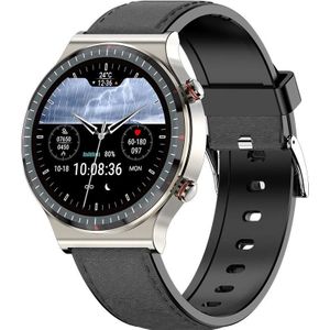 G08 1 3 inch TFT-scherm Smart Watch  ondersteuning van Medical-grade ECG-meting/Women Menstrual Herinnering  Stijl: Black Leather Strap (Silver)