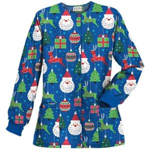 Kerstmis lange mouwen stand-up kraag single-breasted bedrukte beschermende werkkleding (kleur: blauwe sneeuwman maat: XXL)