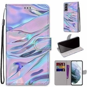 For Samsung Galaxy S22 5G Coloured Drawing Cross Texture Horizontal Flip PU Phone Leather Case with Holder & Card Slots & Wallet & Lanyard(Colorful Layer(Fluorescent Water Pattern)