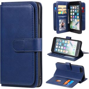 Voor iPhone 8 Plus & 7 Plus Multifunctionele Magnetische koperen gesp Horizontale Flip Solid Color Lederen case met 10 Card Slots & Wallet & Holder & Photo Frame(Donkerblauw)