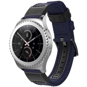 Canvas en lederen polsband horlogeband voor Samsung Gear S2/Galaxy actieve 42mm  polsband grootte: 135 + 96mm (blauw)