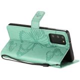 Voor Samsung Galaxy Note20 3D Butterflies Embossing Pattern Horizontale Flip Lederen Case met Holder & Card Slot & Wallet(Groen)
